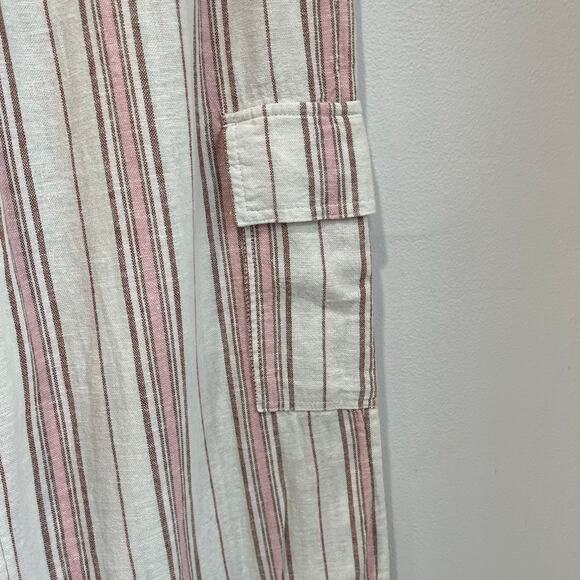 Roxy Linen Blend Cargo Pants M Striped Beachy Relaxed Fit Summer Coastal - Picture 6 of 7